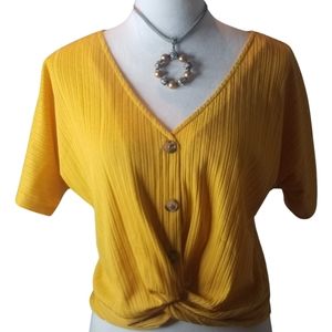 🦋emerette Golden Yellow Button Detail Top With A Twist
